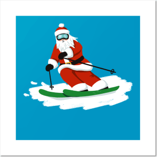 Skiing Santa Posters and Art